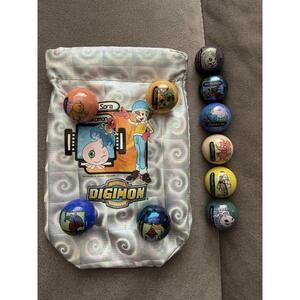 Vintage 2001 Toy Biz Digimon Digital Monsters Pocket Pouches With 9 Marbles
